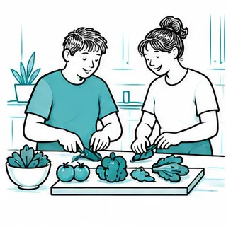 Illustration of two people preparing food together